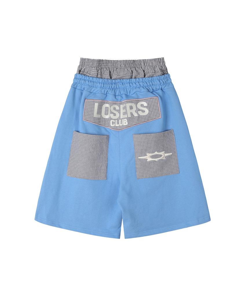 Lujeoseukeulleob [Jamaehwa] Pony Check Layered Bermuda Sweatpants Blue