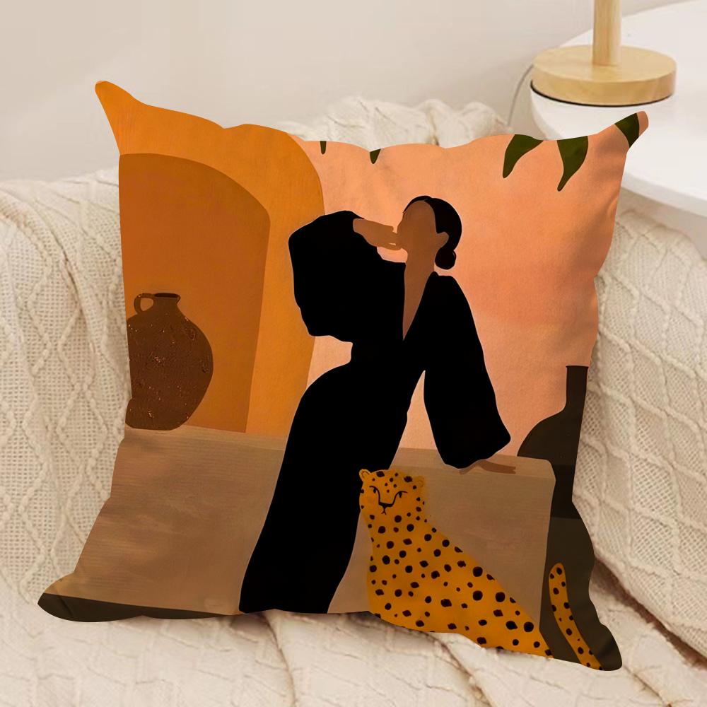 Art Abstract Illustration Cushion Cover Soft Plush Fabric Double-Sided Printed Sofa Cushion Cover for All Seasons Home DecorGift