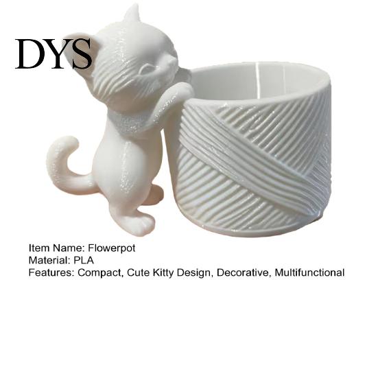 PLA Plastic Succulents Pot 3D Printed Cat Planter, Cute Kitty Flower Pot, Decorative Small Desk Organizer for Stationery Plant Cacti, Home Office