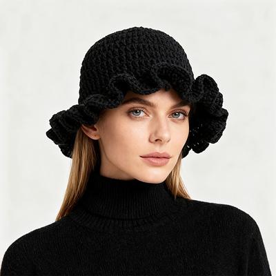 JYL DIY Crochet Bucket Hat Ruffled Knit Fashion Hat Acrylic