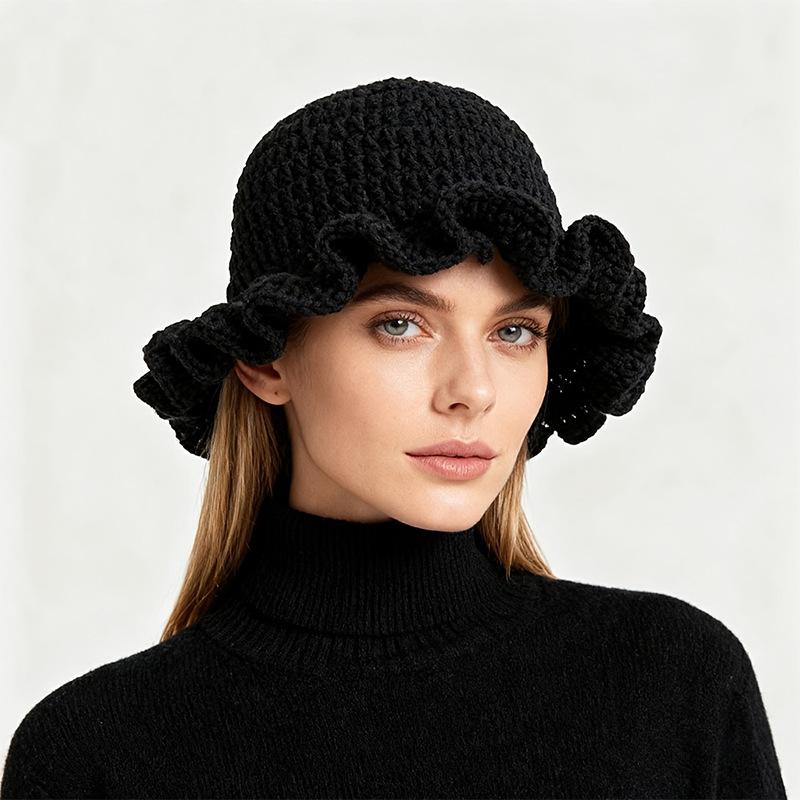

JYL TS DIY Crochet Bucket Hat Ruffled Knit Fashion Hat Acrylic black_ пфальц фиолетовый