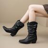 Weiß Schwarz Damen Mid-Calf Stiefel Hoher Blockabsatz Große Größe 46