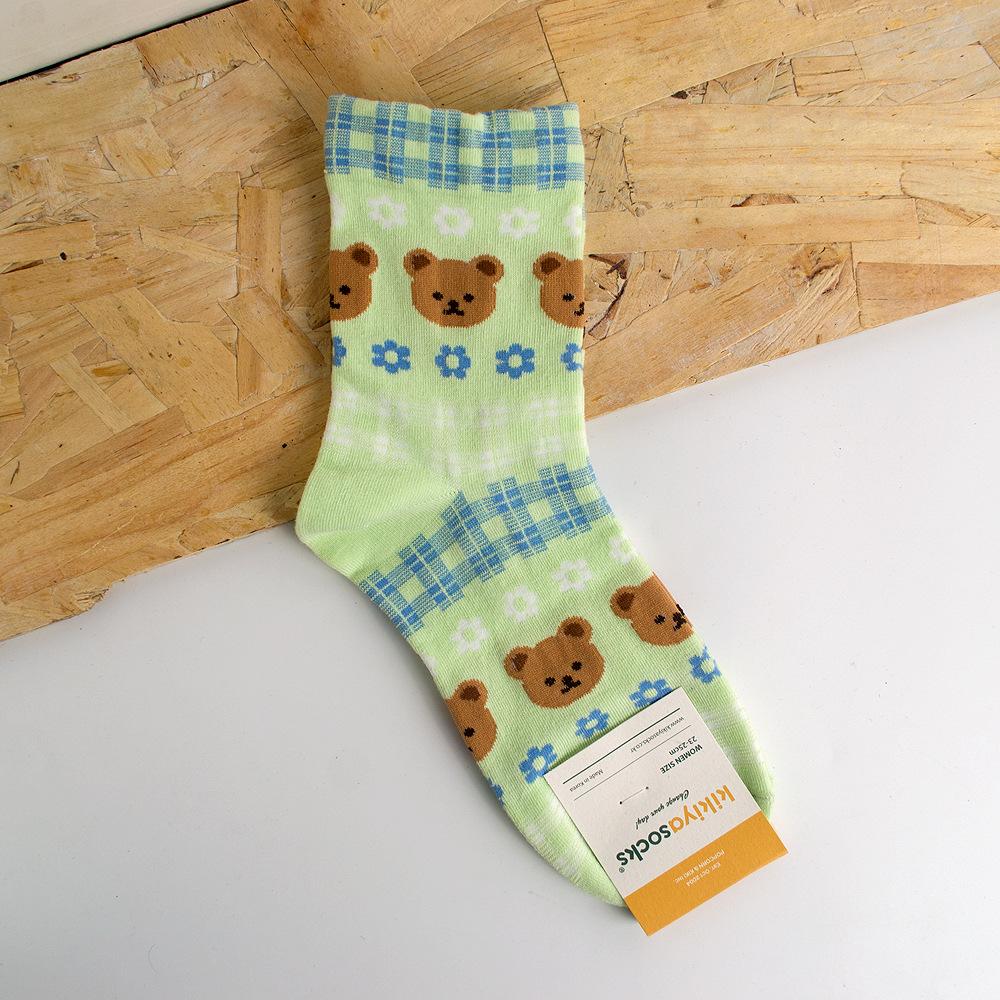 Skarpetki damskie Harajuku Kawaii z nadrukiem zwierzęcym, skarpetki z uroczym wzorem misia, abstrakcyjne malarstwo olejne, styl koreański, artystyczne, kreatywne skarpetki