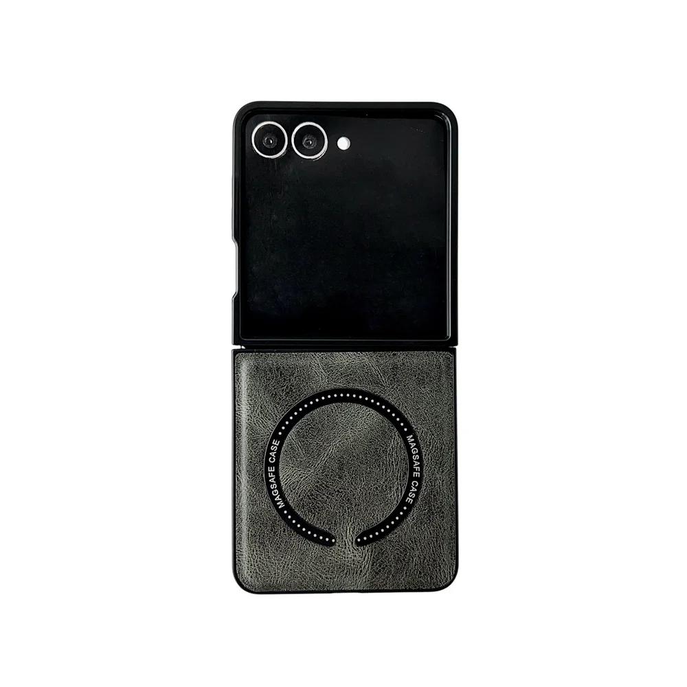 Magnetic Wireless Charging For Samsung Galaxy Z Flip 7 6 5 4 3 5G Flip7 Phone Case Luxury Leather for Magsafe Soft Bumper Cover