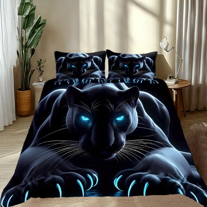 3-piece Black Panther Print Duvet Cover/Bedding Set - Soft Polyester, (1 Duvet Cover + 2 Pillowcases), Bedroom Decoration