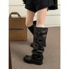 Black British Style Thick-soled Heightening Boots Women's Boots 2025 New Autumn with Skirt and Thin Trousers Boots