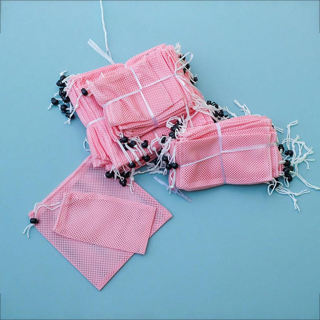 Fluorescent Pink Drawstring Mesh Bags, Polyester Reinforced Filtration Net Bags