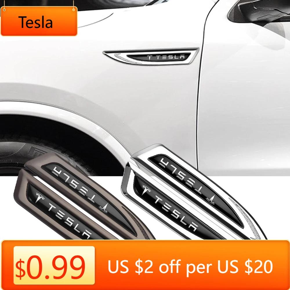 Autoaufkleber Tesla 2 Stück Auto Tesla Logo Abzeichen Emblem Seitenkotflügel Karosseriedekoration Aufkleber Für Tesla Model 3 S Y Coil WYE K80 Roadst