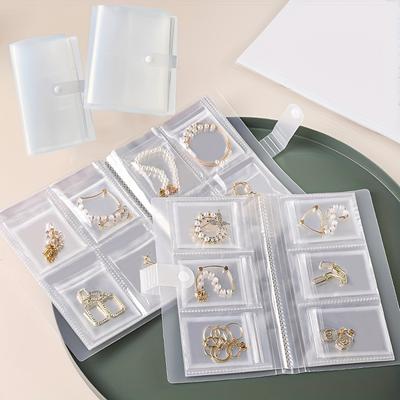 Portable Jewelry Organizer Album with Transparent Pockets-Organizer for Earrings,Rings,Necklaces-Anti-Oxidation Zipper Seal Bag.