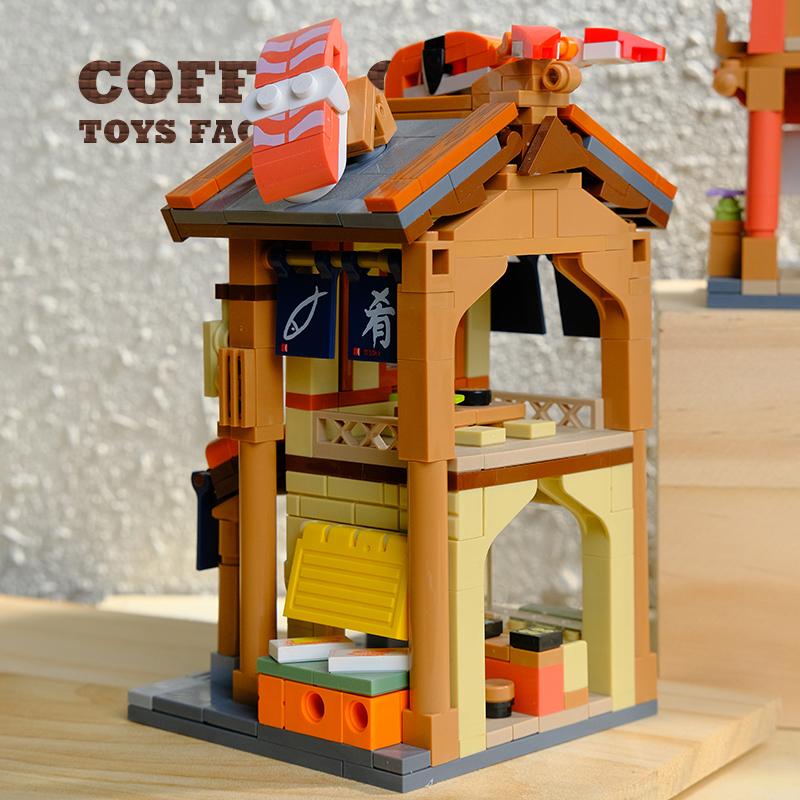 Japanese Style Shop MOC Bricks Sets City View Sushi Store Building Blocks Toys Hot Spring Cabin Model Adult Kids Birthday Gifts