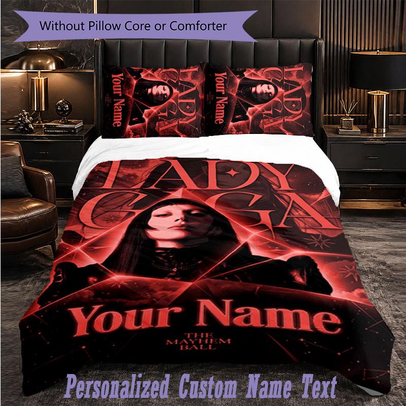 Personalisiertes 3-teiliges Bettwäsche-SetLady Gaga Benutzerdefinierter Text Bettbezug Kissenbezug Set Schlafzimmer Geschenk