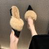 Fashion Baotou Fur Slippers for Women To Wear In Autumn and Winter, High-heeled Internet Celebrity Pointed Toe Block Heel Semi-slippers
