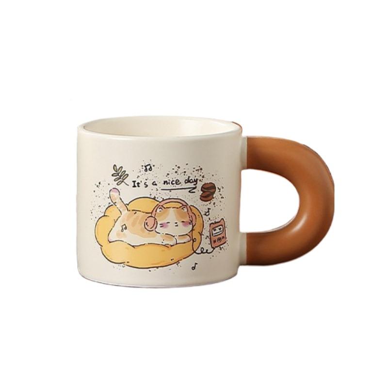 Coffee Cat Ceramic Big Ear Drinking Cup with Fat Handle Household Mug ceramic mug coffe cup tea cup set cup with straw coffee 400ml
