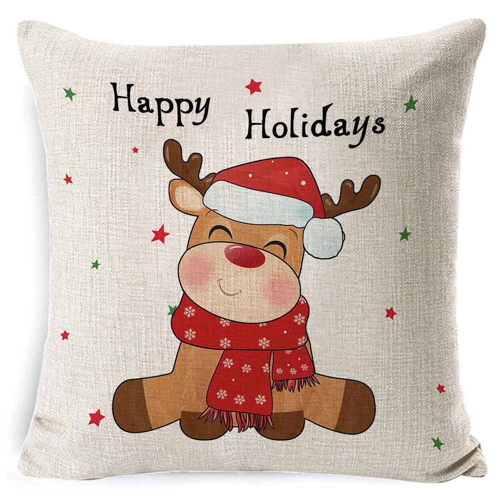 Christmas Pillowcase, Home Bedside Cushion, Linen Short Plush Printed Halloween Sofa Pillow