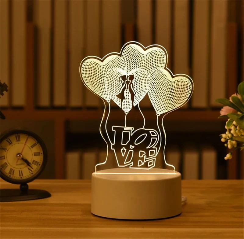 Heart Love Acrylic 3D Night Light USB DIY Kids Bedroom Night Lamp for Valentine's Day Decor Christmas Wedding Cute Gifts 2023