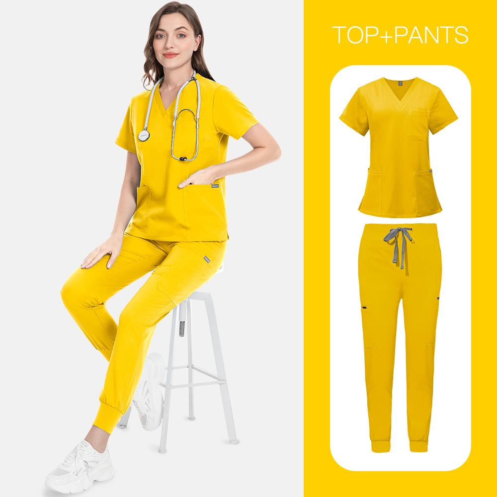 14-Color Scrub Set Women'S High Quality Pocket V-Neck Two-Piece Set Doctor Nurse Uniform Hospital Overalls Thick