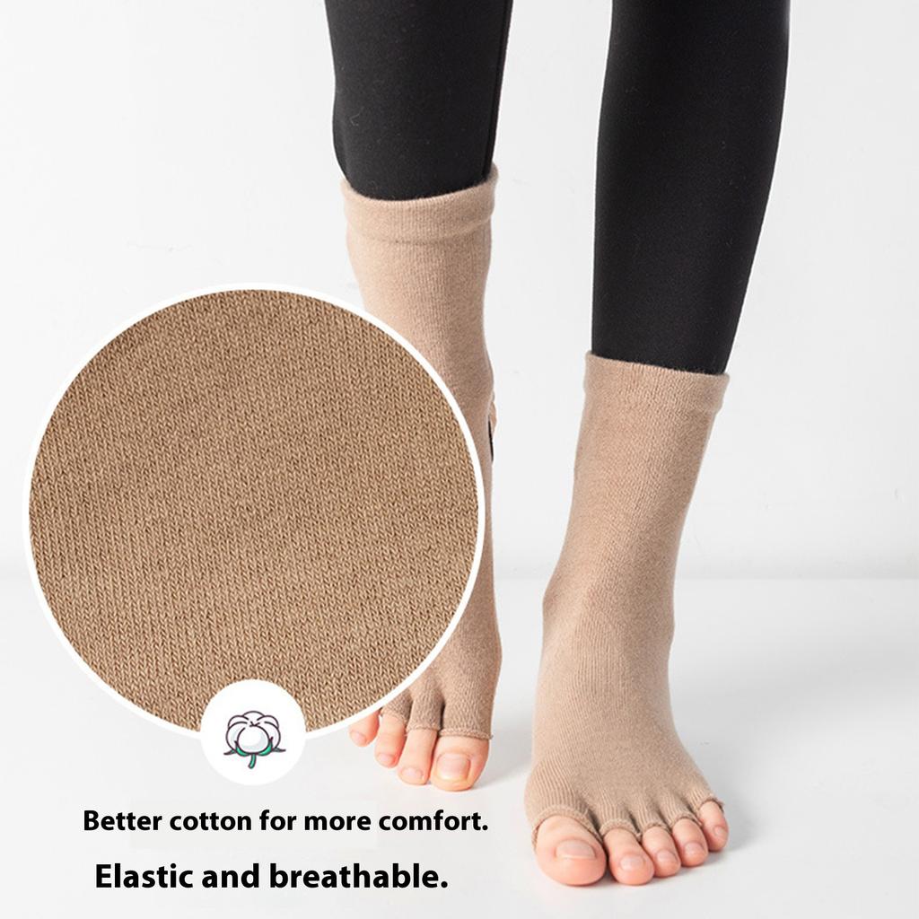 Calzini da allenamento traspiranti in cotone pettinato antiscivolo da donna con supporto alla caviglia, tallone aperto, senza dita, per Yoga e Pilates