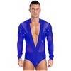 Mens Salsa Dance Leotard Deep V Neckline Sheer Mesh Inserts Sequined Tassel Details Rhinestone Bodysuit