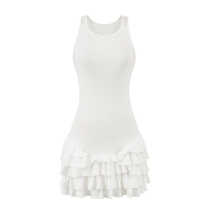 Miuli Miu Style American Sweetheart Gyaru Design Sense Frill Multi-Layer Cake Skirt Sleeveless Vest Dress