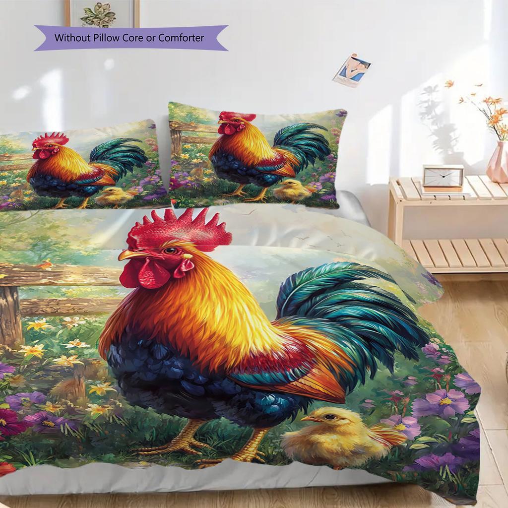 Rooster Pattern Bedding Quilt Set Quilt Cover Pillowcase Home Decoration Birthday Gift (1 * duvet cover + 2 * pillowcase, without core)