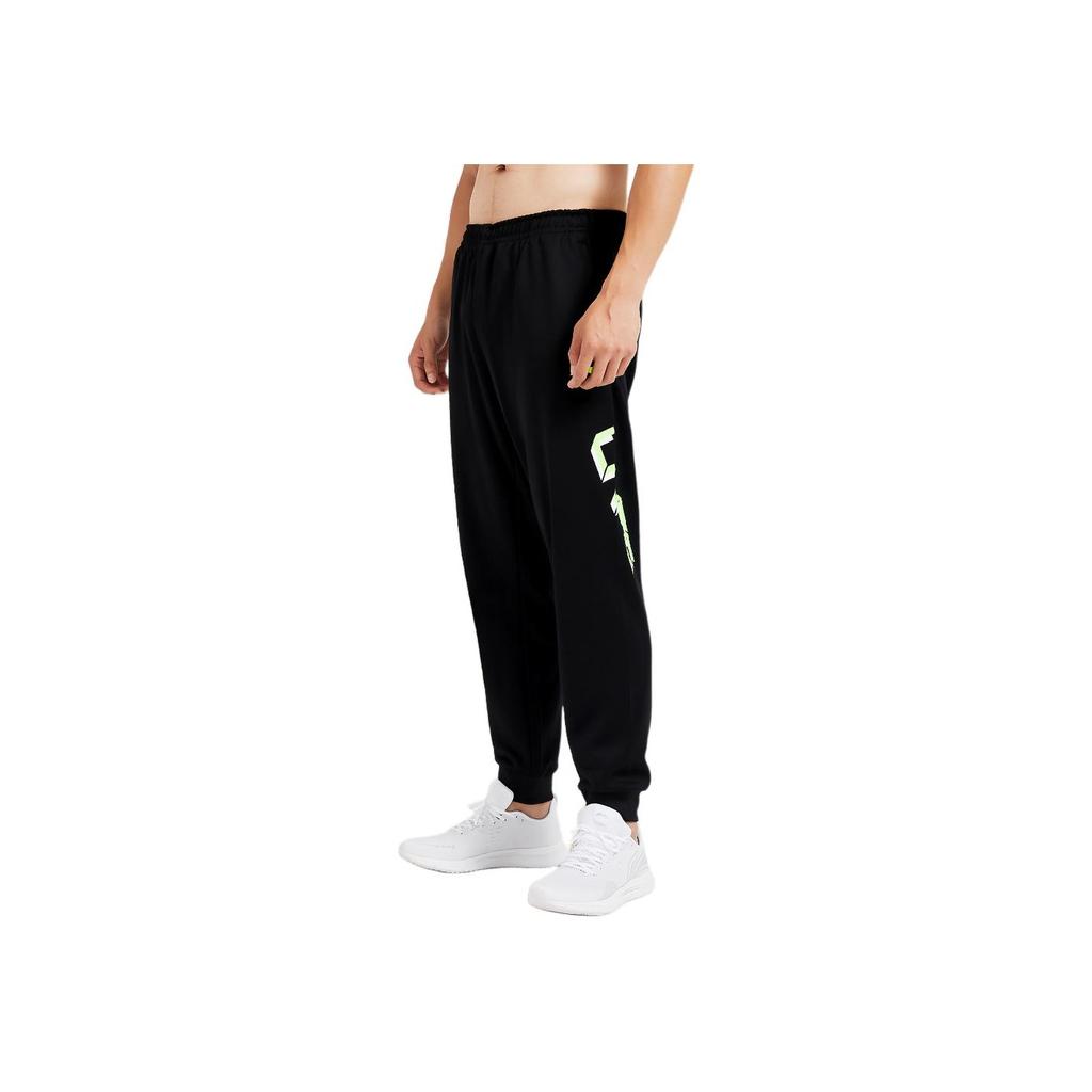 Li-Ning Sports Fashion Series Letter Print Drawstring Cuffed Mid-Waist Knitted Sports Pants Men bottoms Standard-Black YKLU275-3