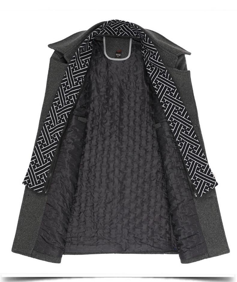 Men's Mid-Length Wool Coat with Scarf Collar and Thick Cotton Lining