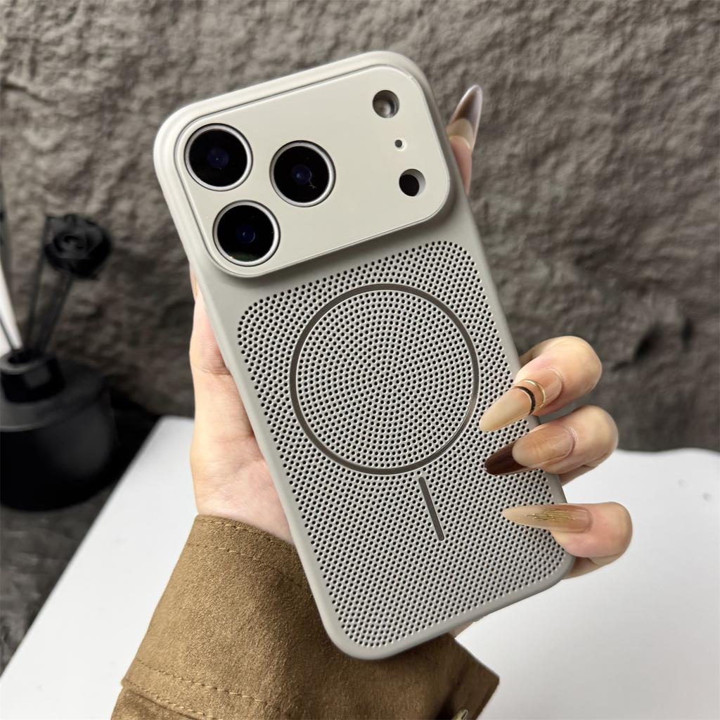 Breathable Heat Dissipation Mesh Case for iPhone 17 Air 16 15 14 13 12 Pro Max For Magsafe Glass Lens Protection Hard PC Cover