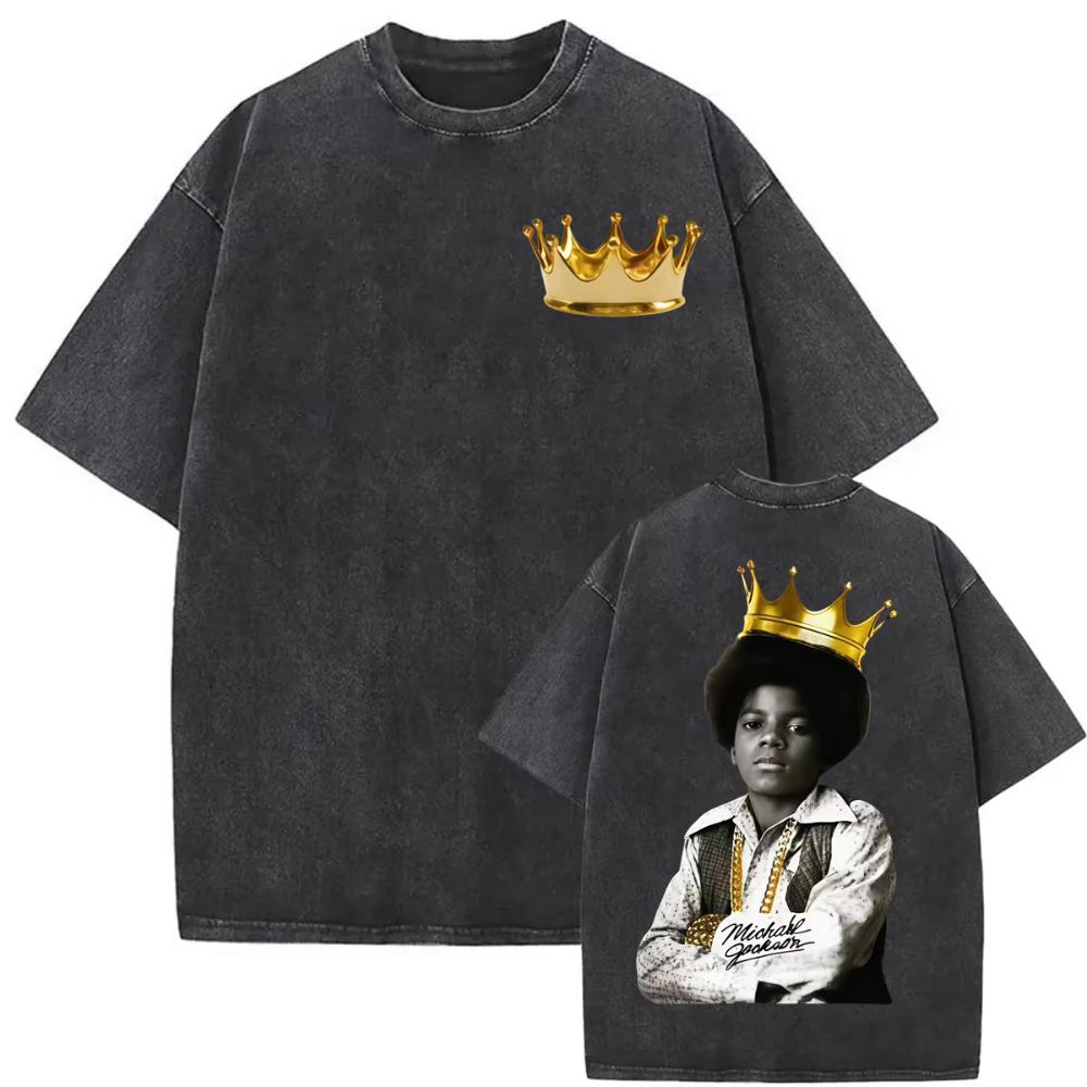 Michael Jackson King of Pop Washed T Shirt 80s Music Legend Vintage Singer MJ Tshirt Men Women Casual Cotton Oversized Tshirts 2XL