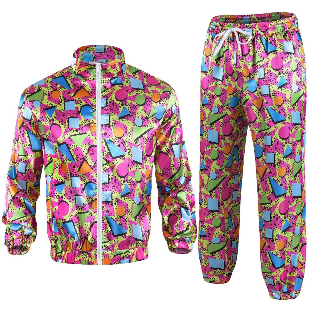 80s Retro Disco Tracksuit: Jacket and Pants Jogging Suit for Theme Parties