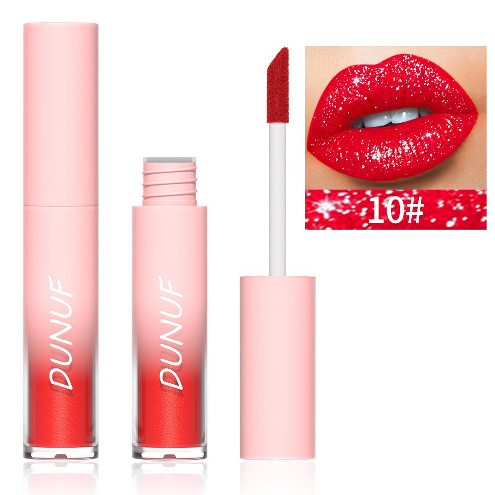 DUNUF 18-Color Diamond Lipstick Gloss: Easy-Apply, Long-Lasting, Plumping Shimmer Glaze for Glossy Makeup.