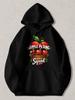 Black Pullover Hoodie with Cute Apple Picking Squad Graphic Featuring Cartoon Apples In Basket and Fashion Glasses Casual Autumn H
