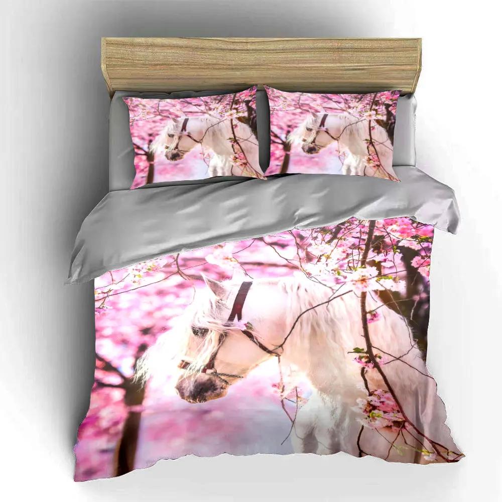 "Floral Horse Decor Set" Soft Comfortable Duvet Cover Bedding Set Included 1*Duvet Cover & 2*Pillowcases Gift