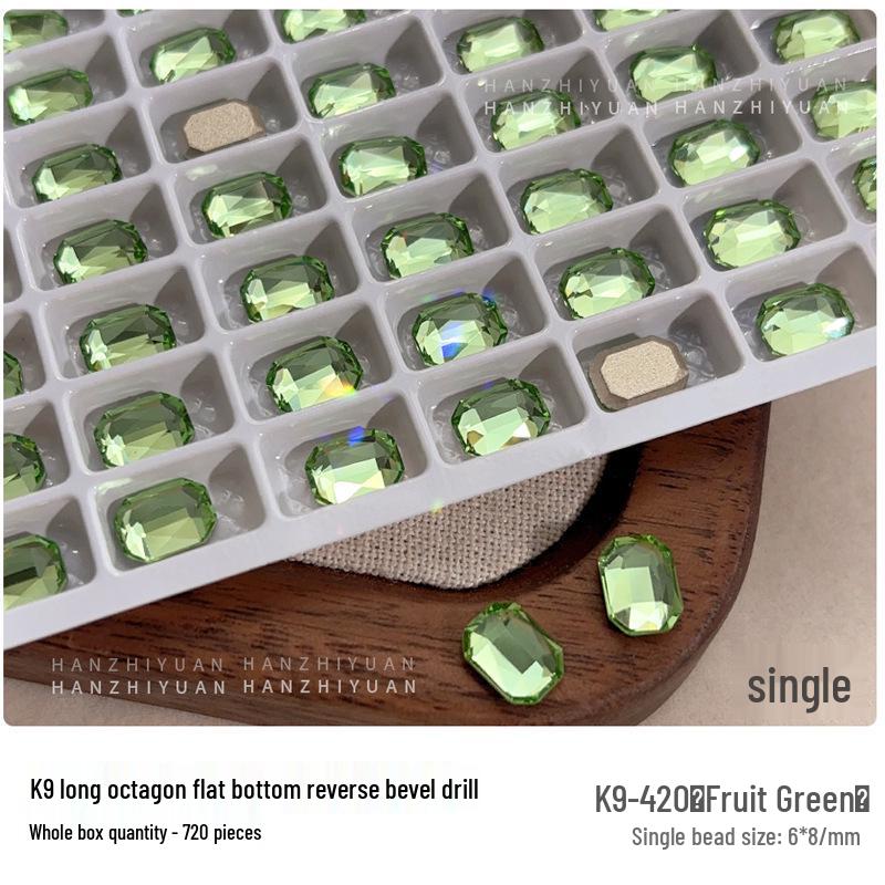 Nail Art Flatback K9 Crystal Glass Rhinestones - 6x8 Rectangle Octagon for DIY Press-On Nail Decorations