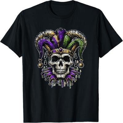 Vintage Retro Mardi Gras Jester Skull NOLA New Orleans T-Shirt