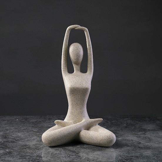 Scultura Zen Yoga, Statuetta Meditazione in Resina con Texture di Arenaria, Decorazione Astratta Posa Yoga per Soggiorno e Libreria, Regalo Accessori per la Casa