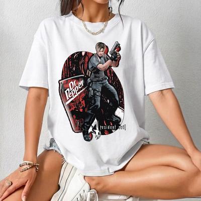 Lyon S Kennedys Resident Evil Retro Shirt Pepper Doctor Emoji Tshirt Printed Pattern Retro Casual Daily Tshirt