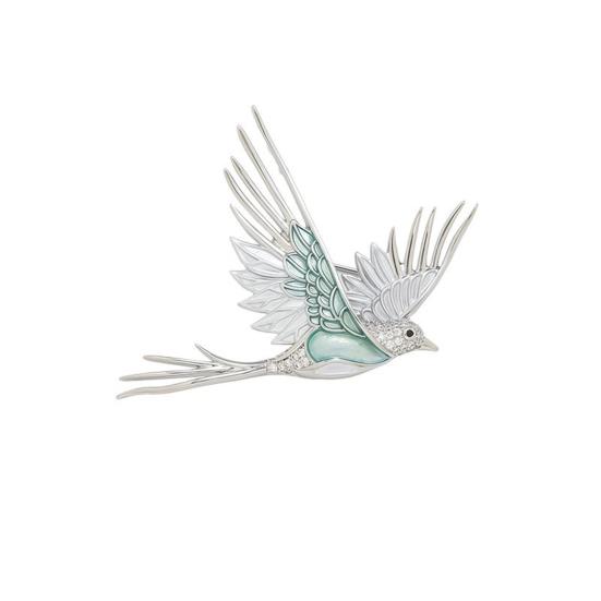 Brooch Pin, 3D Bird Design Lapel Pin with Cyan-Blue Enamel Wings And Translucent Rhinestones, Sparkling Luster Badge for Suits Dresses
