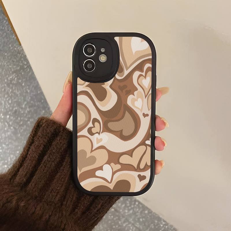 Heart Circle Phone Case Hard Leather Phone Case for iPhone 13 12 Mini 11 14 Pro Max Xs X Xr 7 8 Plus 6 6s Se 2022 Silicone Cover