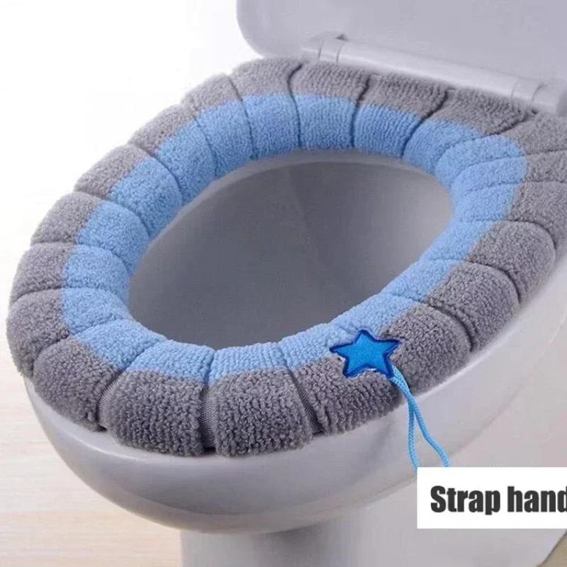 

1PC Sewing Color Portable Knitted Toilet Pad Thickened Washable Antifreeze Toilet Lid Thickened Knitted O-Type Universal Pad синий