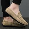 Fashion 2025 Men's Grey Suede Finish Loafers Leather Elastic Gusset Stitch Detailing Slip-Resistant Driving Loafers Large Size 38-45