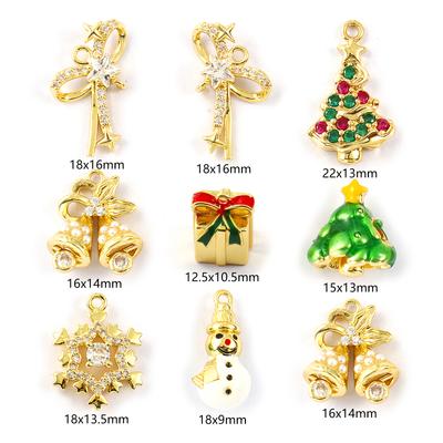 2 Stück Messing Weihnachts-Anhänger 18K Vergoldet Schneeflocke Schneemann Weihnachtsbaum Anhänger Für DIY Halskette Armband Schmuckherstellung