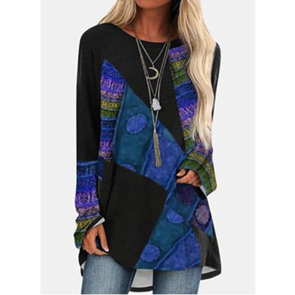 Camisetas de Primavera y Otoño de Cuello Redondo con Parches 3D Estampadas Camisetas de Moda Casual de Manga Larga para Mujer