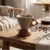 Retro Style Triangular Cone Cup Coarse Ceramic Funnel Coffee Mug Japanese Ceramic Mug  Cafe Use