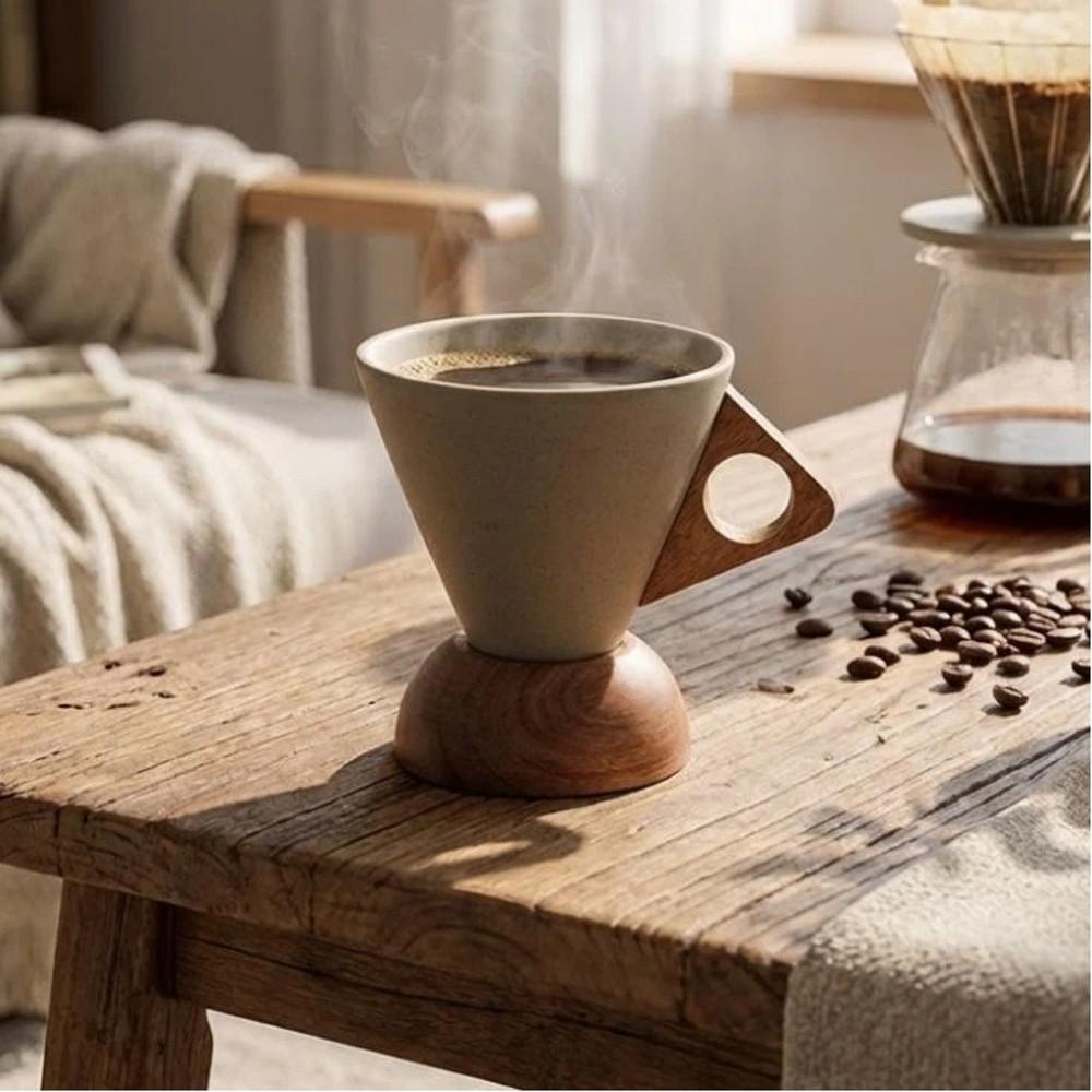 Retro Style Triangular Cone Cup Coarse Ceramic Funnel Coffee Mug Japanese Ceramic Mug  Cafe Use