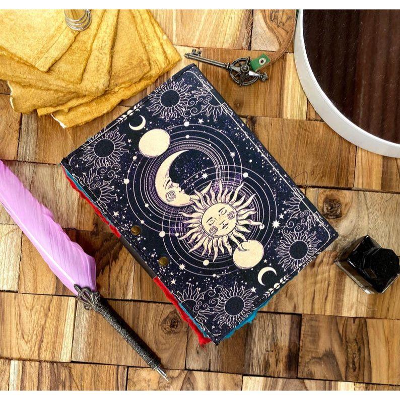 Sun & Moon Leather Grimoire Journal: Spell Book