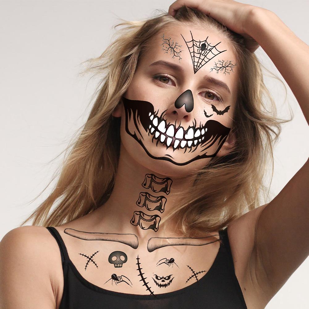Halloween Morsomme Skalle Tatoveringsklistremerker, Maskerade Arr Skrekk Vanntette Ansiktsklistremerker