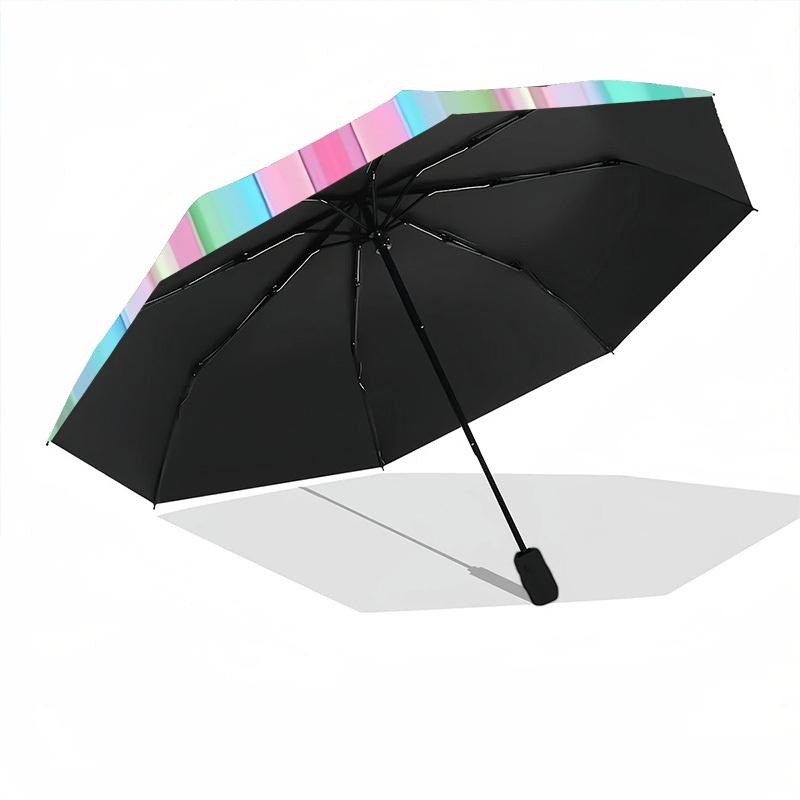 1pc Pastel Stripes Automatic Folding Umbrella Durable Iron Frame,All Seasons Home Travel Outdoor Multifunctional Umbrella yy251115086