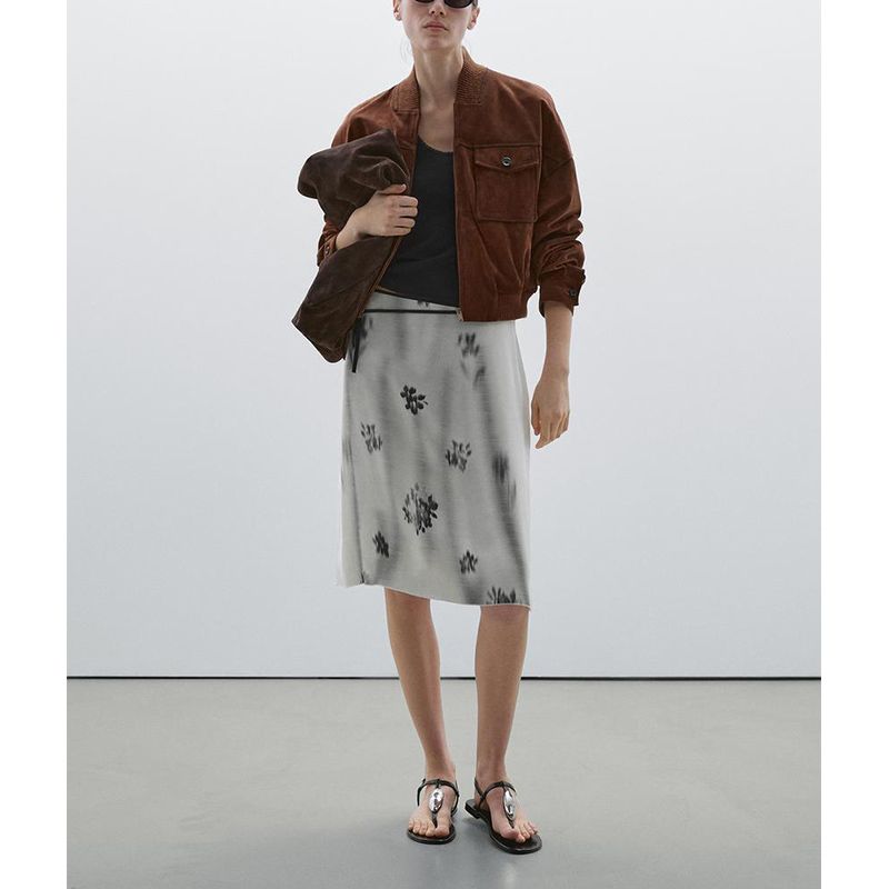 MD Summer Women's Clothing New Chinese Style Elegance Blooming Print Tied Waist Decoration over-the-Knee Skirt 5217897