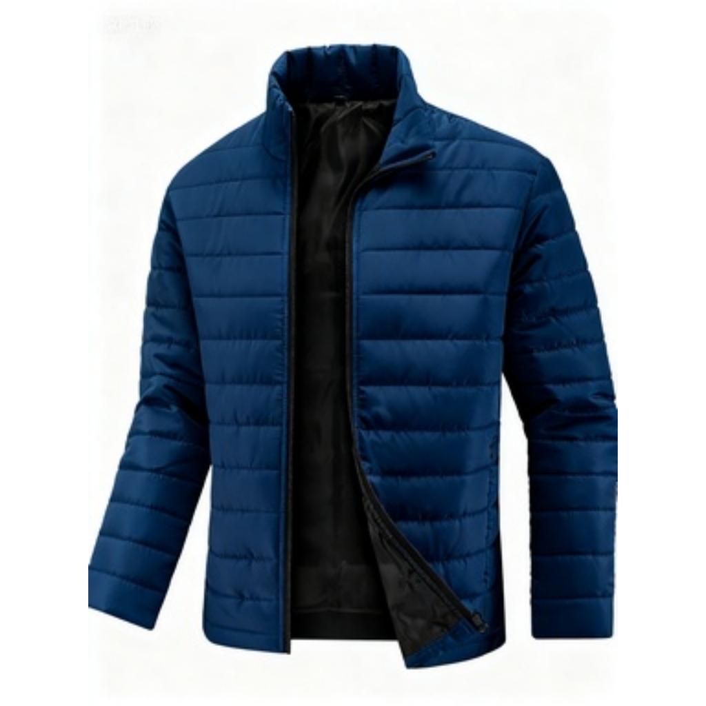 Men's Casual Thin, Form-fitting Stand-up Collar Cotton Jacket, Men's Solid-colored Long-sleeved Shirt With Cotton And Warm Zipper Jacket