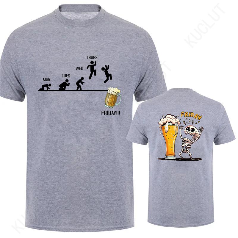 Fashion Skeleton Enjoying FRIDAY Beer Day Tees Back Print Men's T-Shirt Finally Friday for Drink Lover Male Oversized Clothing